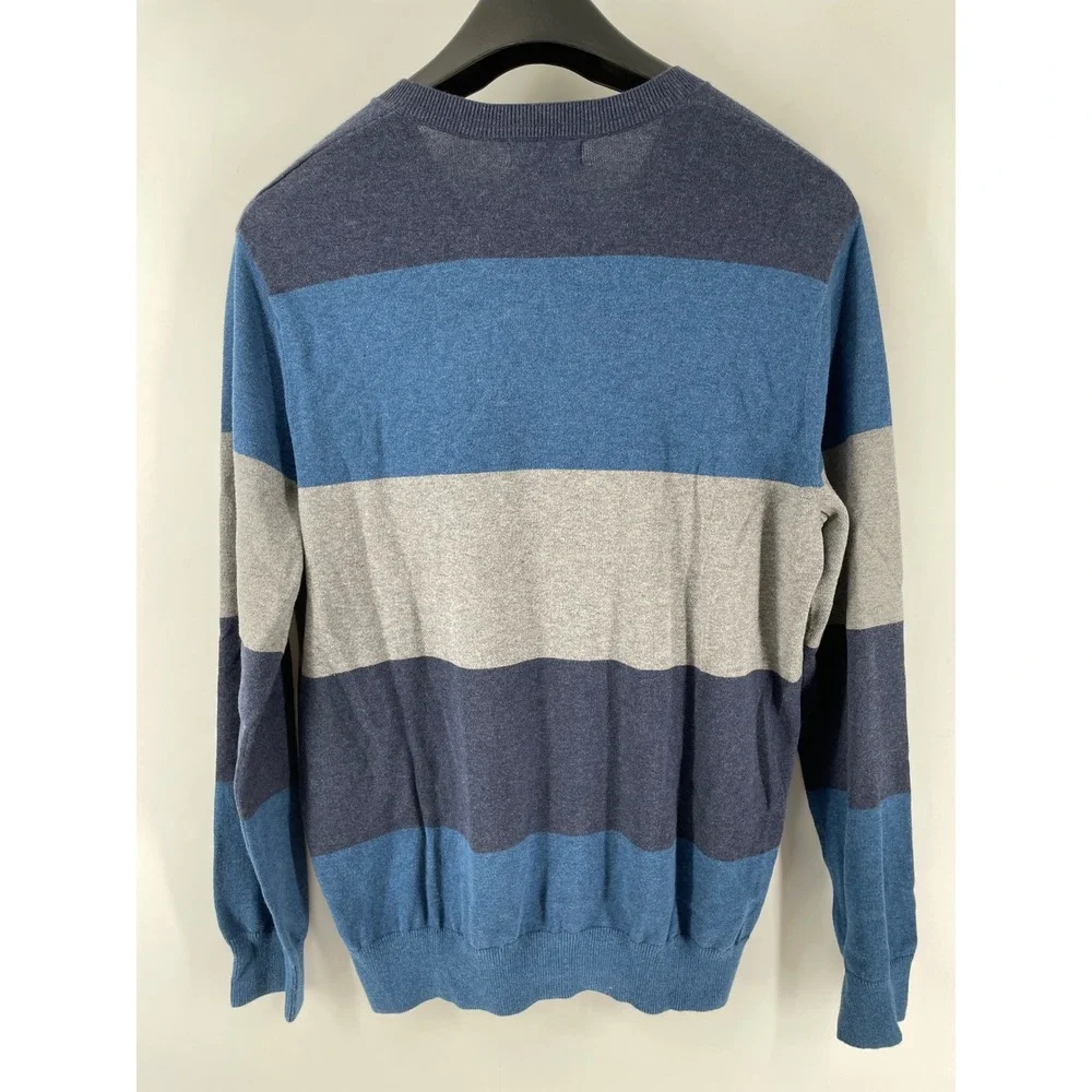 Banana‎ Republic Colorblock Sweater Mens Large Blue Grey 100% Cotton Preppy